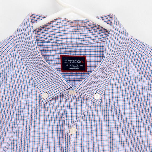 UNTUCKit Men’s Button Down Shirt XL Blue Grid Cotton Long Sleeve Business Casual - Picture 2 of 11